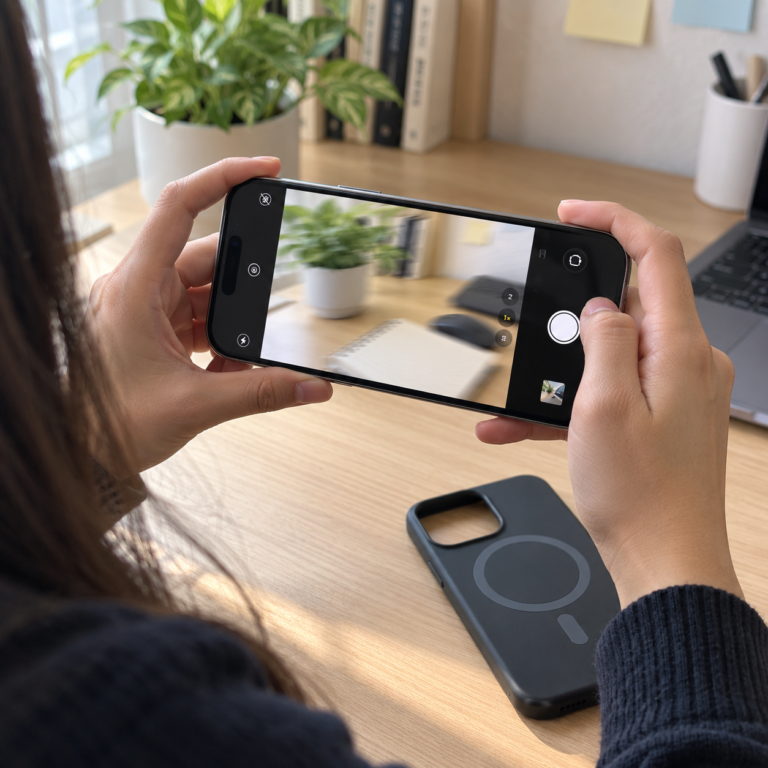 Pengguna menguji kamera belakang iPhone yang tampilannya tidak stabil setelah aksesori magnetis dilepas.