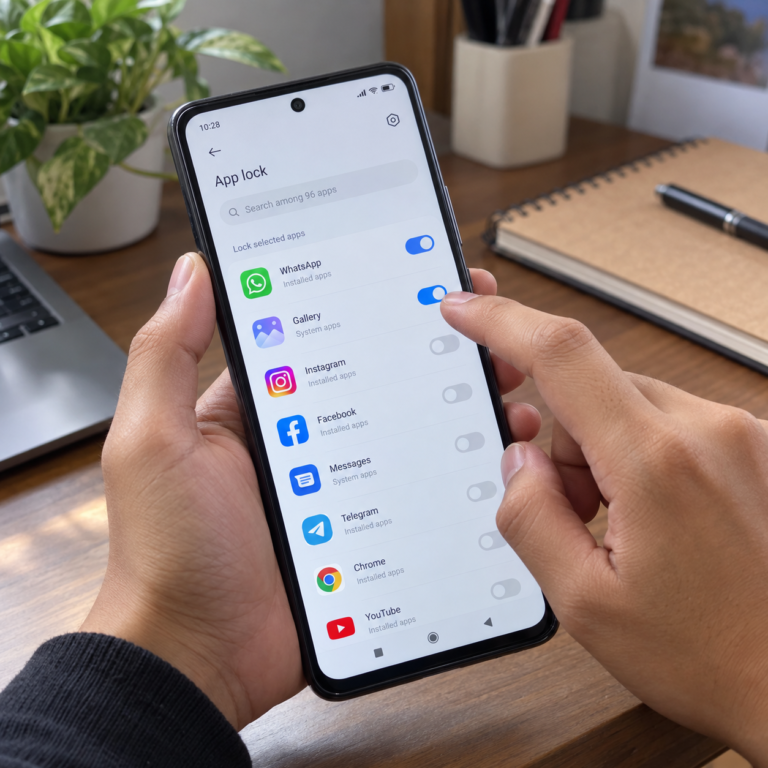 Pengguna memilih aplikasi yang akan dikunci melalui pengaturan App lock di HP Redmi.