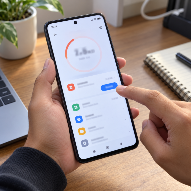 Pengguna membuka menu pembersihan penyimpanan di HP Xiaomi untuk menghapus cache tanpa memilih hapus data.