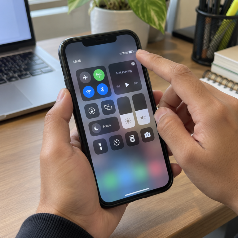 iPhone menampilkan kondisi kehilangan sinyal seluler saat pengguna memeriksa pengaturan jaringan.