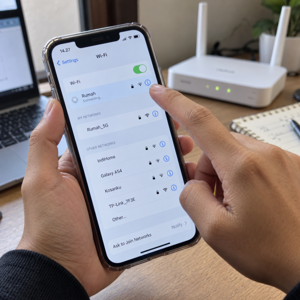 iPhone menampilkan pengaturan Wi-Fi saat pengguna mencoba menghubungkan perangkat ke jaringan yang tersedia.